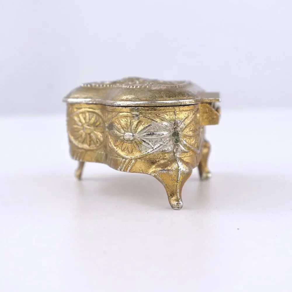 Vintage Mid Century Mini Grand Piano Trinket Box Gold Metal Red Velvet Japan